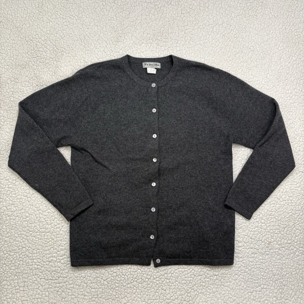 Vintage Cashmere Cardigan Sweater Grey Wool Blend Mother Of Pearl Buttons Size M